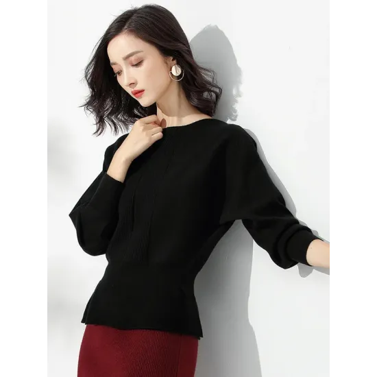 Casual Long Sleeves Solid Color Boat Neck Tunic Sweater Tops Casual Long Sleeves Solid Color Boat Neck Tunic Sweater Tops