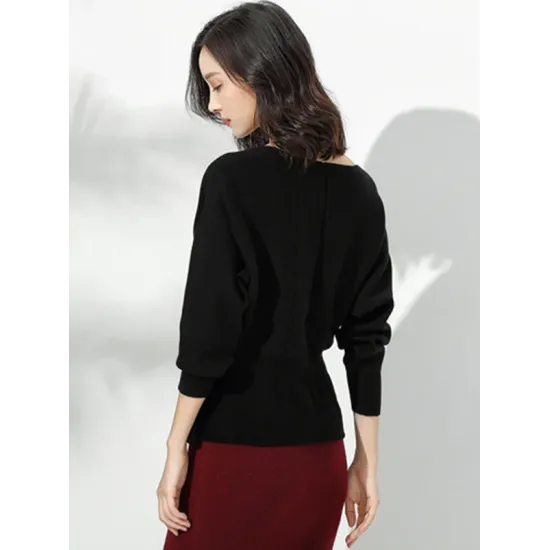 Casual Long Sleeves Solid Color Boat Neck Tunic Sweater Tops Casual Long Sleeves Solid Color Boat Neck Tunic Sweater Tops