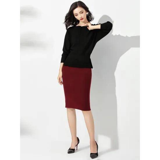Casual Long Sleeves Solid Color Boat Neck Tunic Sweater Tops Casual Long Sleeves Solid Color Boat Neck Tunic Sweater Tops