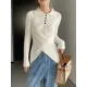 Asymmetric Buttoned Hollow Long Sleeves Skinny Lapel Sweater Pullovers Knitwear Asymmetric Buttoned Hollow Long Sleeves Skinny Lapel Sweater Pullovers Knitwear