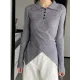 Asymmetric Buttoned Hollow Long Sleeves Skinny Lapel Sweater Pullovers Knitwear Asymmetric Buttoned Hollow Long Sleeves Skinny Lapel Sweater Pullovers Knitwear