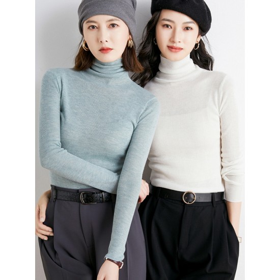 Simple Skinny Long Sleeves Solid Color High-Neck Sweater Tops Pullovers Simple Skinny Long Sleeves Solid Color High-Neck Sweater Tops Pullovers