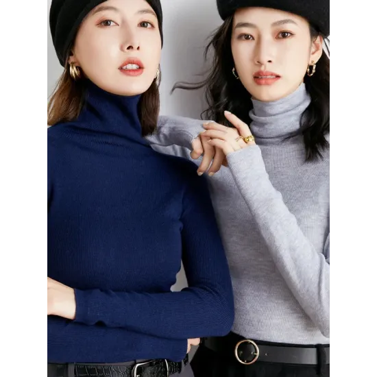 Simple Skinny Long Sleeves Solid Color High-Neck Sweater Tops Pullovers Simple Skinny Long Sleeves Solid Color High-Neck Sweater Tops Pullovers