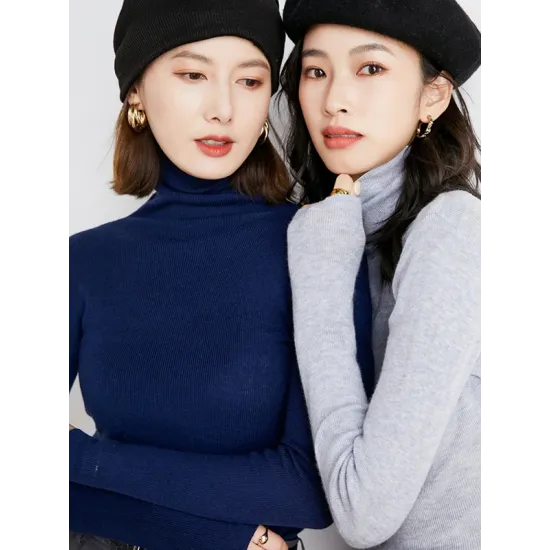 Simple Skinny Long Sleeves Solid Color High-Neck Sweater Tops Pullovers Simple Skinny Long Sleeves Solid Color High-Neck Sweater Tops Pullovers