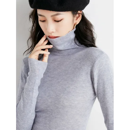 Simple Skinny Long Sleeves Solid Color High-Neck Sweater Tops Pullovers Simple Skinny Long Sleeves Solid Color High-Neck Sweater Tops Pullovers