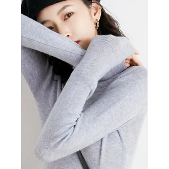 Simple Skinny Long Sleeves Solid Color High-Neck Sweater Tops Pullovers Simple Skinny Long Sleeves Solid Color High-Neck Sweater Tops Pullovers