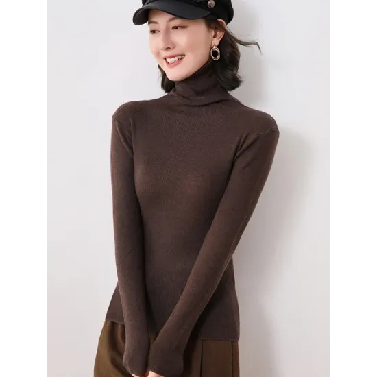 Simple Skinny Long Sleeves Solid Color High-Neck Sweater Tops Pullovers Simple Skinny Long Sleeves Solid Color High-Neck Sweater Tops Pullovers