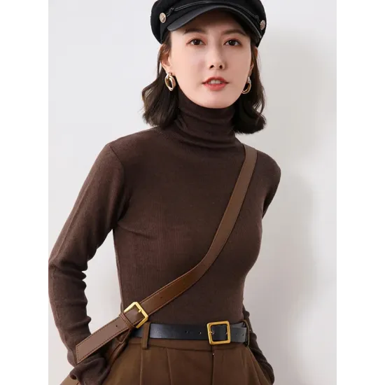 Simple Skinny Long Sleeves Solid Color High-Neck Sweater Tops Pullovers Simple Skinny Long Sleeves Solid Color High-Neck Sweater Tops Pullovers