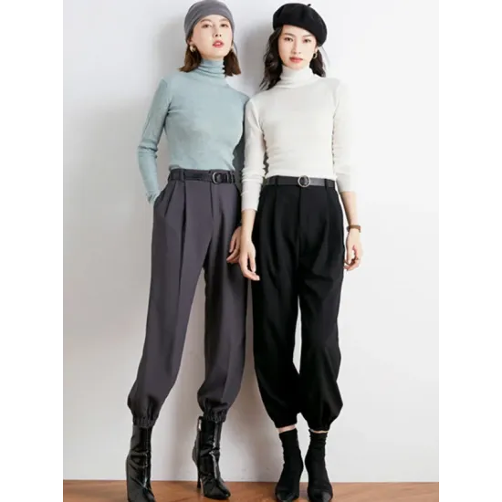 Simple Skinny Long Sleeves Solid Color High-Neck Sweater Tops Pullovers Simple Skinny Long Sleeves Solid Color High-Neck Sweater Tops Pullovers