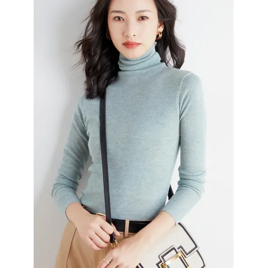 Simple Skinny Long Sleeves Solid Color High-Neck Sweater Tops Pullovers Simple Skinny Long Sleeves Solid Color High-Neck Sweater Tops Pullovers