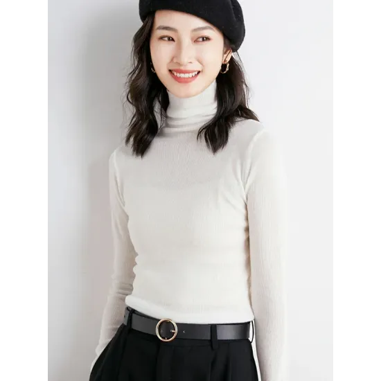 Simple Skinny Long Sleeves Solid Color High-Neck Sweater Tops Pullovers Simple Skinny Long Sleeves Solid Color High-Neck Sweater Tops Pullovers
