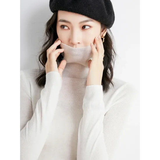 Simple Skinny Long Sleeves Solid Color High-Neck Sweater Tops Pullovers Simple Skinny Long Sleeves Solid Color High-Neck Sweater Tops Pullovers