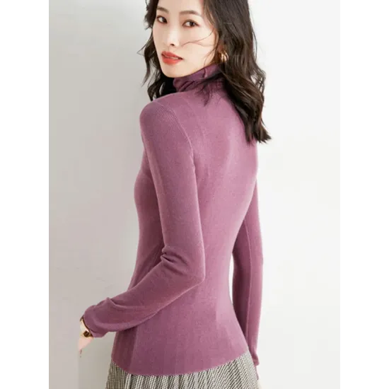 Simple Skinny Long Sleeves Solid Color High-Neck Sweater Tops Pullovers Simple Skinny Long Sleeves Solid Color High-Neck Sweater Tops Pullovers