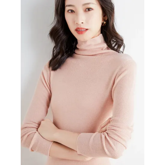 Simple Skinny Long Sleeves Solid Color High-Neck Sweater Tops Pullovers Simple Skinny Long Sleeves Solid Color High-Neck Sweater Tops Pullovers