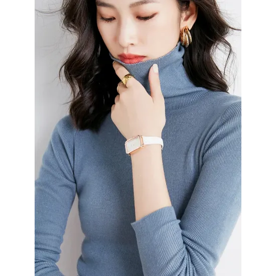 Simple Skinny Long Sleeves Solid Color High-Neck Sweater Tops Pullovers Simple Skinny Long Sleeves Solid Color High-Neck Sweater Tops Pullovers