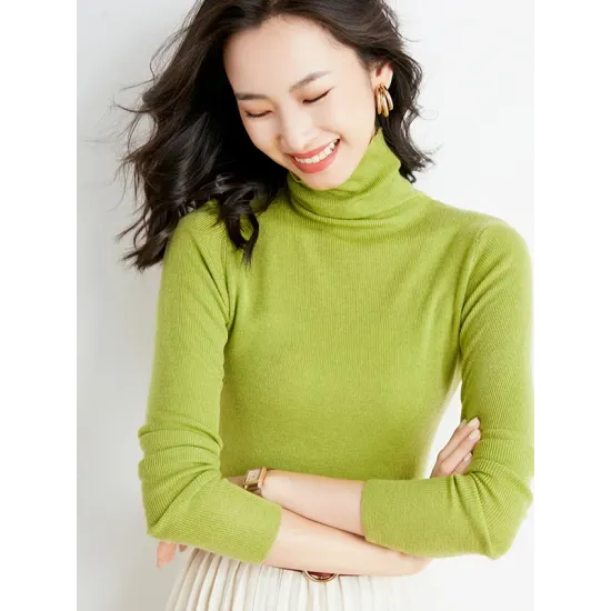 Simple Skinny Long Sleeves Solid Color High-Neck Sweater Tops Pullovers Simple Skinny Long Sleeves Solid Color High-Neck Sweater Tops Pullovers