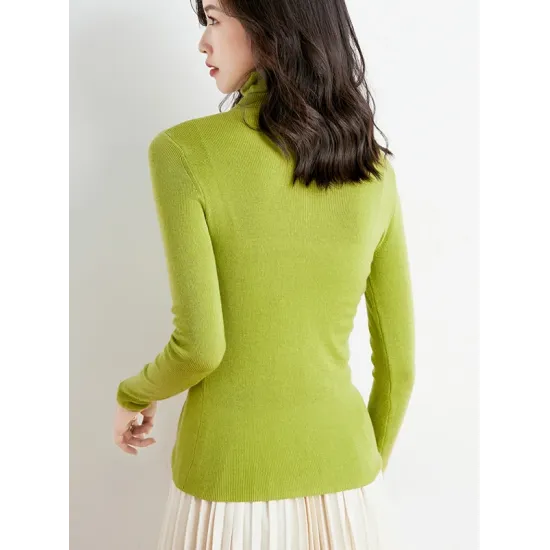 Simple Skinny Long Sleeves Solid Color High-Neck Sweater Tops Pullovers Simple Skinny Long Sleeves Solid Color High-Neck Sweater Tops Pullovers