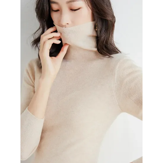 Simple Skinny Long Sleeves Solid Color High-Neck Sweater Tops Pullovers Simple Skinny Long Sleeves Solid Color High-Neck Sweater Tops Pullovers
