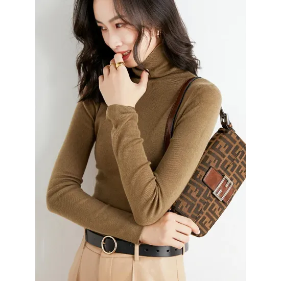 Simple Skinny Long Sleeves Solid Color High-Neck Sweater Tops Pullovers Simple Skinny Long Sleeves Solid Color High-Neck Sweater Tops Pullovers