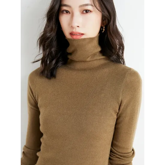 Simple Skinny Long Sleeves Solid Color High-Neck Sweater Tops Pullovers Simple Skinny Long Sleeves Solid Color High-Neck Sweater Tops Pullovers