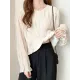 Pleated Solid Color Flared Sleeves Loose Round-Neck T-Shirts Pleated Solid Color Flared Sleeves Loose Round-Neck T-Shirts