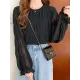 Pleated Solid Color Flared Sleeves Loose Round-Neck T-Shirts Pleated Solid Color Flared Sleeves Loose Round-Neck T-Shirts