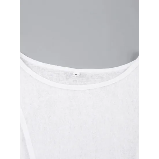 Pleated Solid Color Long Sleeves Skinny Round-Neck T-Shirts Pleated Solid Color Long Sleeves Skinny Round-Neck T-Shirts