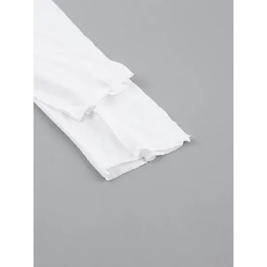 Pleated Solid Color Long Sleeves Skinny Round-Neck T-Shirts Pleated Solid Color Long Sleeves Skinny Round-Neck T-Shirts