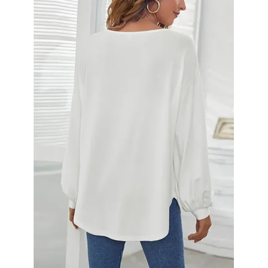 Simple Loose Long Sleeves Solid Color Round-Neck T-Shirts Tops Simple Loose Long Sleeves Solid Color Round-Neck T-Shirts Tops