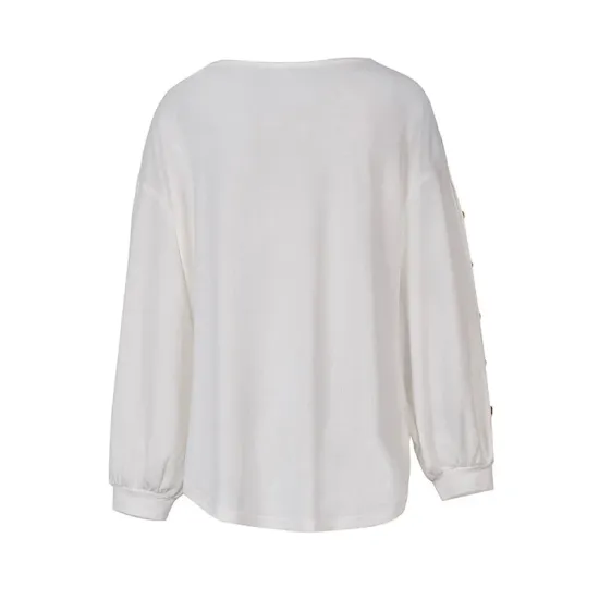 Simple Loose Long Sleeves Solid Color Round-Neck T-Shirts Tops Simple Loose Long Sleeves Solid Color Round-Neck T-Shirts Tops