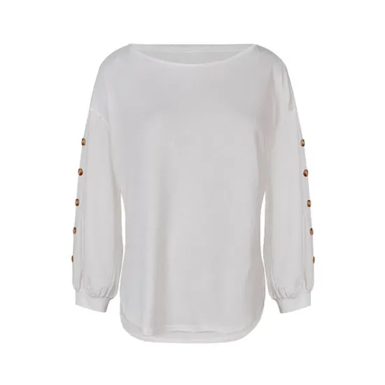 Simple Loose Long Sleeves Solid Color Round-Neck T-Shirts Tops Simple Loose Long Sleeves Solid Color Round-Neck T-Shirts Tops