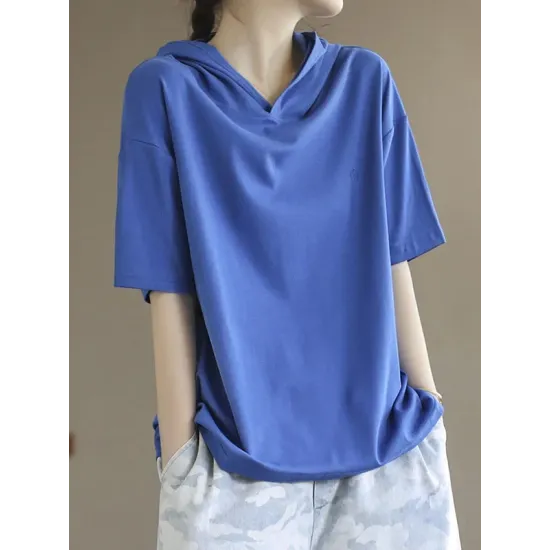 Hooded Solid Color Short Sleeves Hooded T-Shirts Tops Hooded Solid Color Short Sleeves Hooded T-Shirts Tops