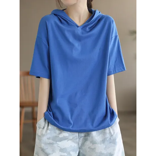 Hooded Solid Color Short Sleeves Hooded T-Shirts Tops Hooded Solid Color Short Sleeves Hooded T-Shirts Tops