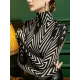 Striped Long Sleeves Skinny High-Neck T-Shirts Tops Striped Long Sleeves Skinny High-Neck T-Shirts Tops