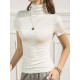 Casual Skinny Short Sleeves Solid Color High-Neck T-Shirts Tops Casual Skinny Short Sleeves Solid Color High-Neck T-Shirts Tops