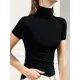 Casual Skinny Short Sleeves Solid Color High-Neck T-Shirts Tops Casual Skinny Short Sleeves Solid Color High-Neck T-Shirts Tops