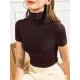 Casual Skinny Short Sleeves Solid Color High-Neck T-Shirts Tops Casual Skinny Short Sleeves Solid Color High-Neck T-Shirts Tops