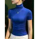 Casual Skinny Short Sleeves Solid Color High-Neck T-Shirts Tops Casual Skinny Short Sleeves Solid Color High-Neck T-Shirts Tops