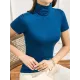 Casual Skinny Short Sleeves Solid Color High-Neck T-Shirts Tops Casual Skinny Short Sleeves Solid Color High-Neck T-Shirts Tops