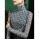 Gauze Printed Long Sleeves Skinny High-Neck T-Shirts Gauze Printed Long Sleeves Skinny High-Neck T-Shirts