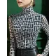 Gauze Printed Long Sleeves Skinny High-Neck T-Shirts Gauze Printed Long Sleeves Skinny High-Neck T-Shirts