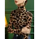 Leopard Long Sleeves Skinny High-neck T-Shirts Tops
