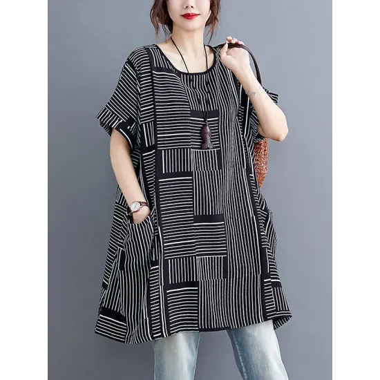 Striped Loose Short Sleeves Round-Neck T-Shirts Striped Loose Short Sleeves Round-Neck T-Shirts