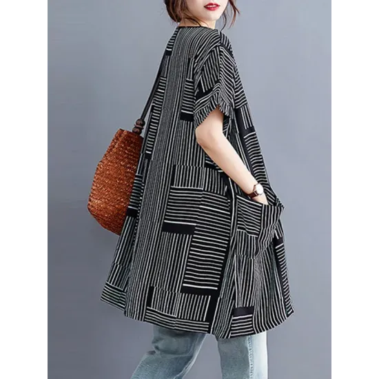 Striped Loose Short Sleeves Round-Neck T-Shirts Striped Loose Short Sleeves Round-Neck T-Shirts