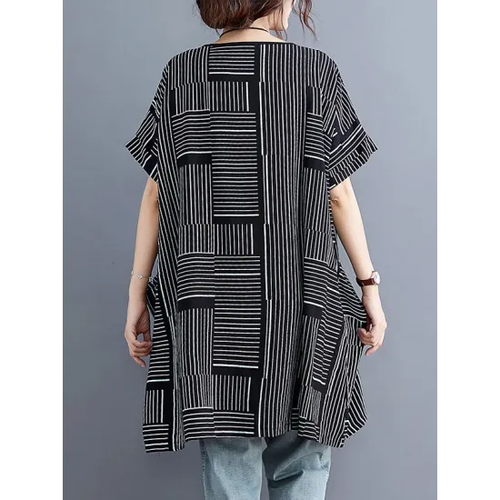 Striped Loose Short Sleeves Round-Neck T-Shirts Striped Loose Short Sleeves Round-Neck T-Shirts