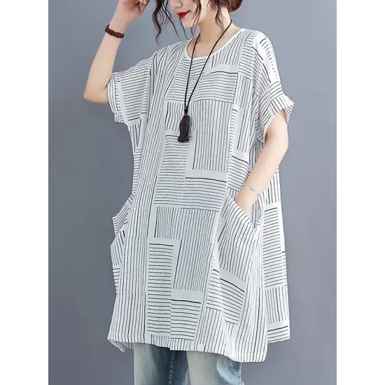 Striped Loose Short Sleeves Round-Neck T-Shirts Striped Loose Short Sleeves Round-Neck T-Shirts