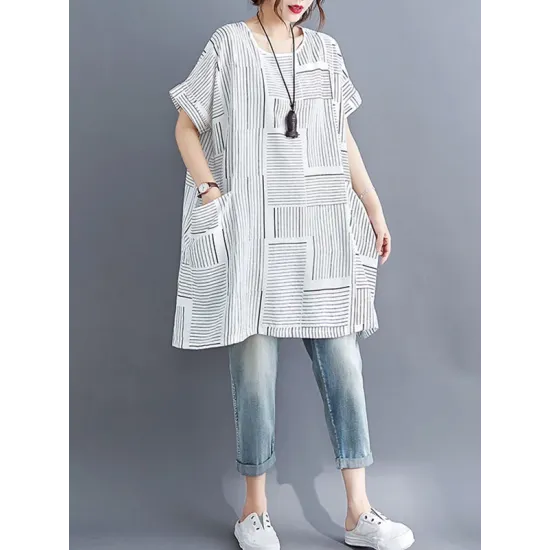 Striped Loose Short Sleeves Round-Neck T-Shirts Striped Loose Short Sleeves Round-Neck T-Shirts
