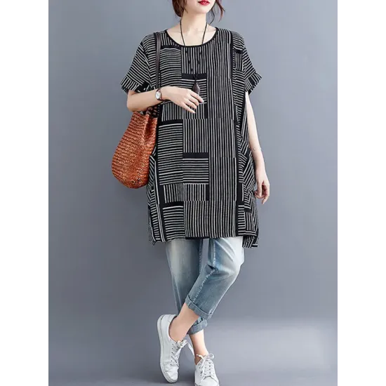 Striped Loose Short Sleeves Round-Neck T-Shirts Striped Loose Short Sleeves Round-Neck T-Shirts
