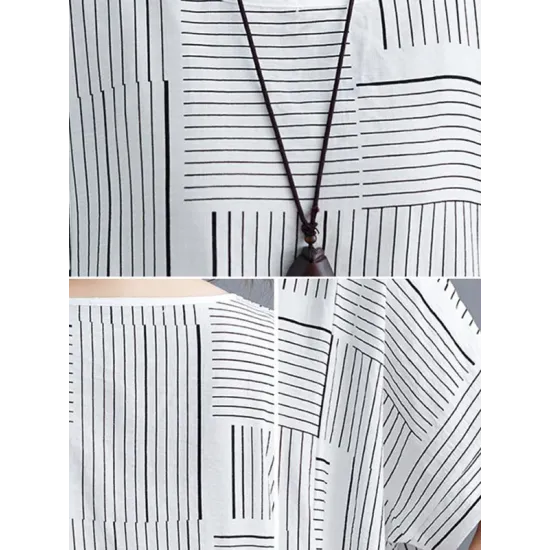 Striped Loose Short Sleeves Round-Neck T-Shirts Striped Loose Short Sleeves Round-Neck T-Shirts
