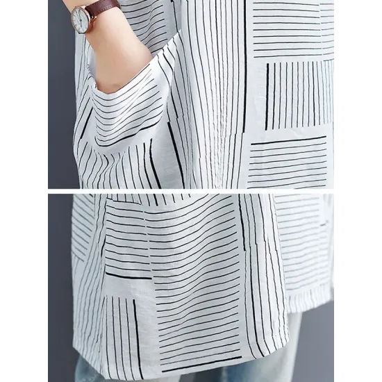 Striped Loose Short Sleeves Round-Neck T-Shirts Striped Loose Short Sleeves Round-Neck T-Shirts